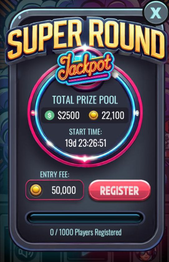 Registration for Jackpot round is up! Secure your spot 🥷 

Total Prize: $2,500 USDT
Start time: Sunday 27th April, 6:00am UTC 
Entry fee: 50,000 Coins
Player cap: 1,000 players