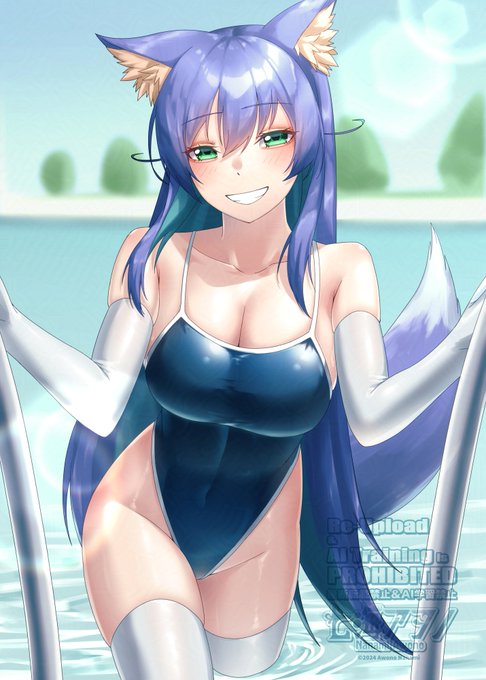 昨年末の冬コミにて、
Kyuさん( #srvbrs )ちの冬晴 青ちゃん生誕10周年記念本に寄稿した1枚です🩱 