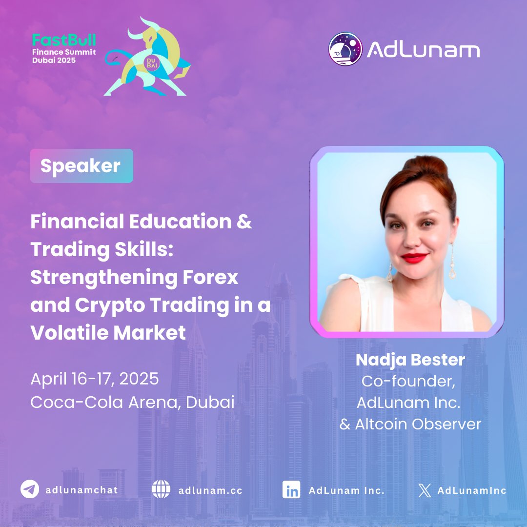 AdLunam, Inc. (@adlunaminc) on Twitter photo 🚀<a href="/AdLunamInc/">AdLunam, Inc.</a> Takes the Stage at <a href="/FastBullEN/">FastBull</a> Finance Summit Dubai 2025! 🎤🔥
<a href="/NadjaBester/">Nadja Bester</a>, Co-founder of AdLunam, is set to drop some serious alpha at FastBull Finance Summit Dubai 2025! She’ll be speaking on Financial Education & Trading Skills: Strengthening Forex and Crypto 🚀<a href="/AdLunamInc/">AdLunam, Inc.</a> Takes the Stage at <a href="/FastBullEN/">FastBull</a> Finance Summit Dubai 2025! 🎤🔥
<a href="/NadjaBester/">Nadja Bester</a>, Co-founder of AdLunam, is set to drop some serious alpha at FastBull Finance Summit Dubai 2025! She’ll be speaking on Financial Education & Trading Skills: Strengthening Forex and Crypto