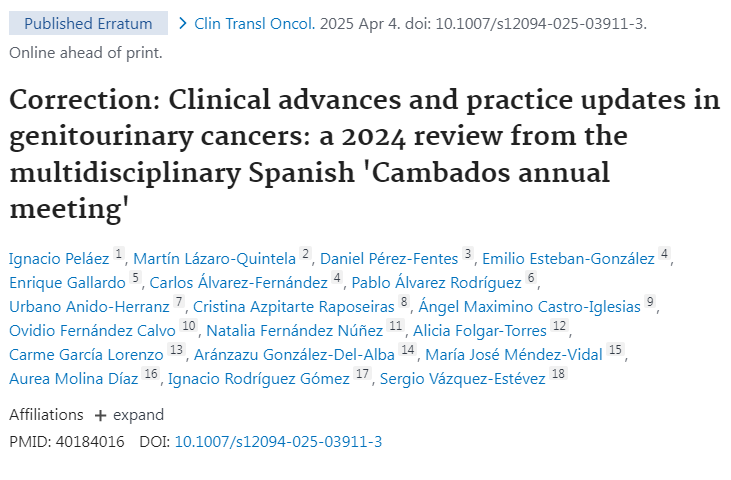 PubMed- goo.su/vLmKx Correction: Clinical advances and practice updates in genitourinary cancers: a 2024 review from the multidisciplinary Spanish 'Cambados annual meeting' <a href="/HUCA_Asturias/">@HUCA</a> #publiHUCA <a href="/ASIV_Asturias/">Área Sanitaria IV Asturias</a> #Oncology