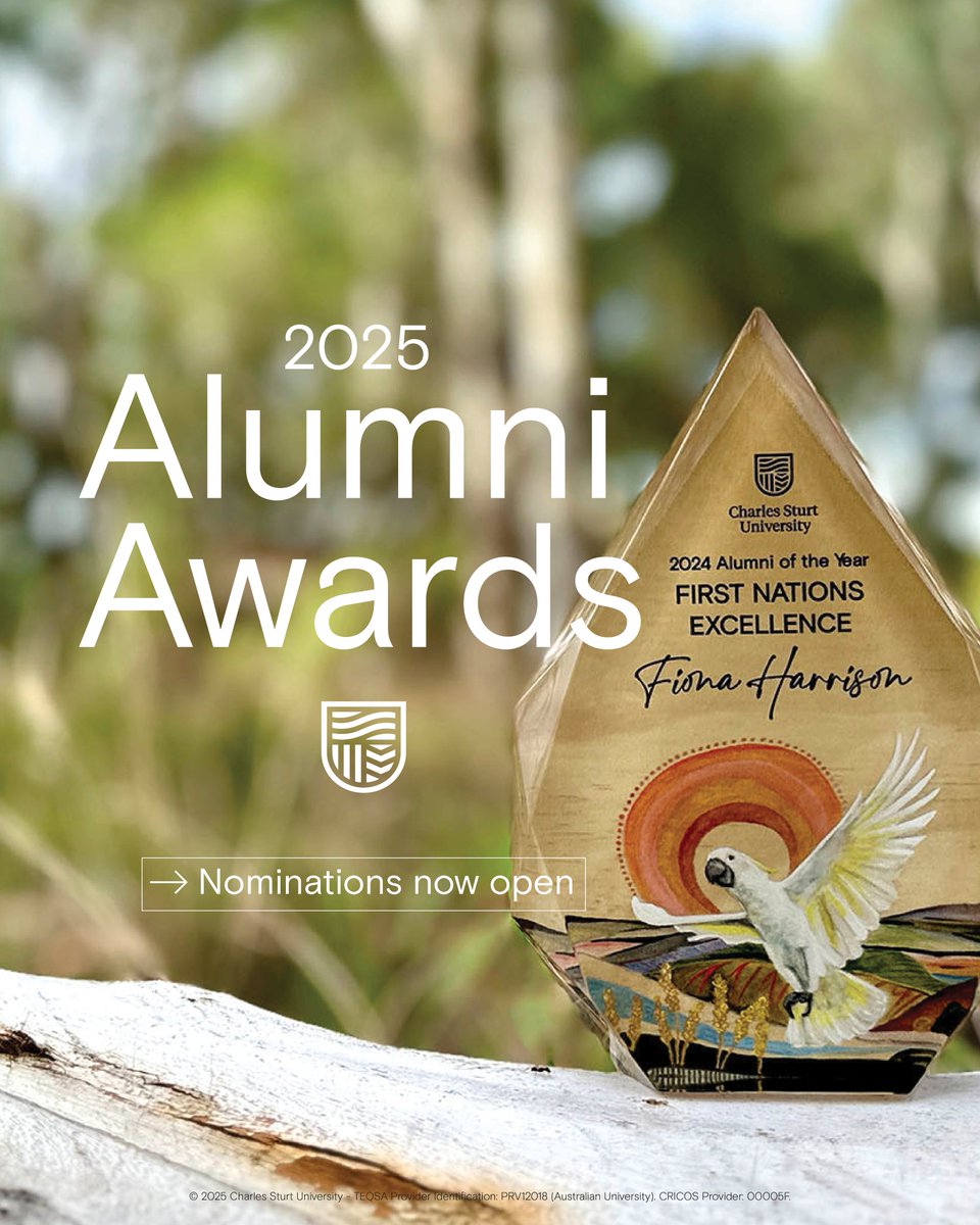 🎉 Nominations now open for the 2025 Charles Sturt Alumni Awards!

Nominate now ➡️ bit.ly/2025NominateNow
Closes 26 May 🕛

#CharlesSturtUni #CharlesSturtAlumni #AlumniAwards #CelebrateSuccess #InspireImpact