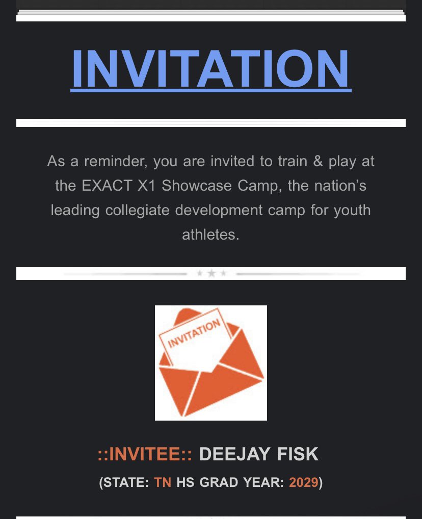 I am blessed to receive a camp invite from Xactsports #blessed #ATGT🙏🙏