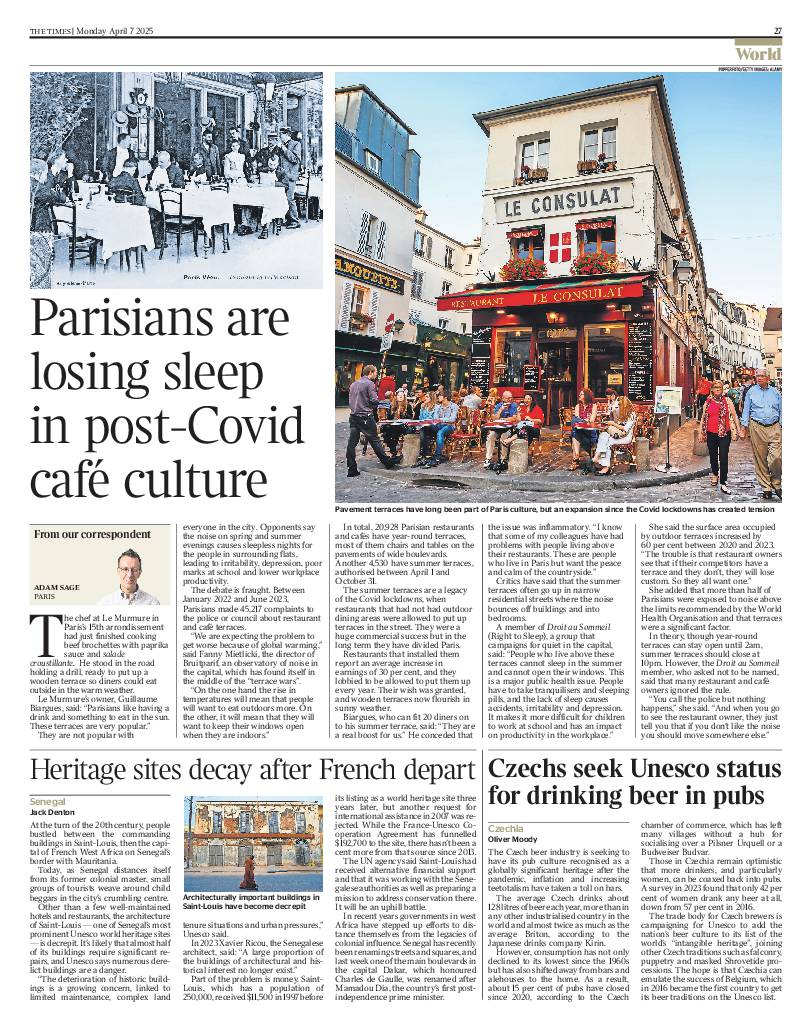 At a time when the UK Government wants to increase outdoor dining, a salutory lesson from Paris. Today's Times reports Parisians have made 45,217 complaints: "the noise causes sleepless nights for the people in surrounding flats, leading to irritability, depression....."