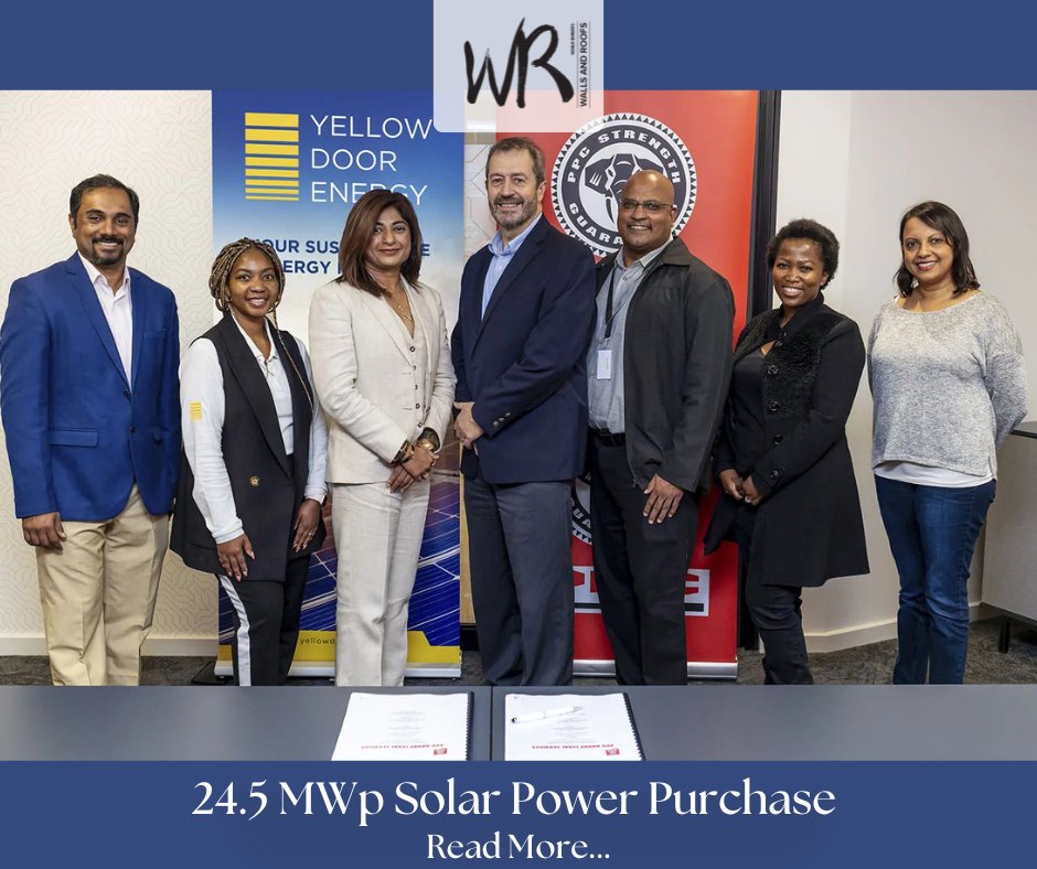 PPC Ltd &amp; Yellow Door Energy (YDE) have announced a 24.5 MWp solar power purchase agreement to generate 57.5 million kWh of clean energy annually.🧐

See: bit.ly/article_solarp…

#buildinganddecor #building #architecture #walls #roofs #construction
#buildingmagazines #magazines