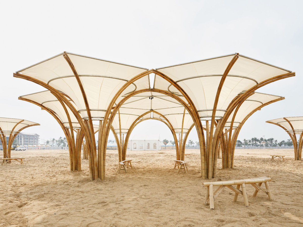 Archello's tweet image. At the R-Day Music Festival, ALSO Architects' Urban Nomad Art Museum creates a modular, reusable pavilion system shaped by sound waves.
buff.ly/P2Rzhvq
#ModularArchitecture #BambooDesign #ReversibleConstruction