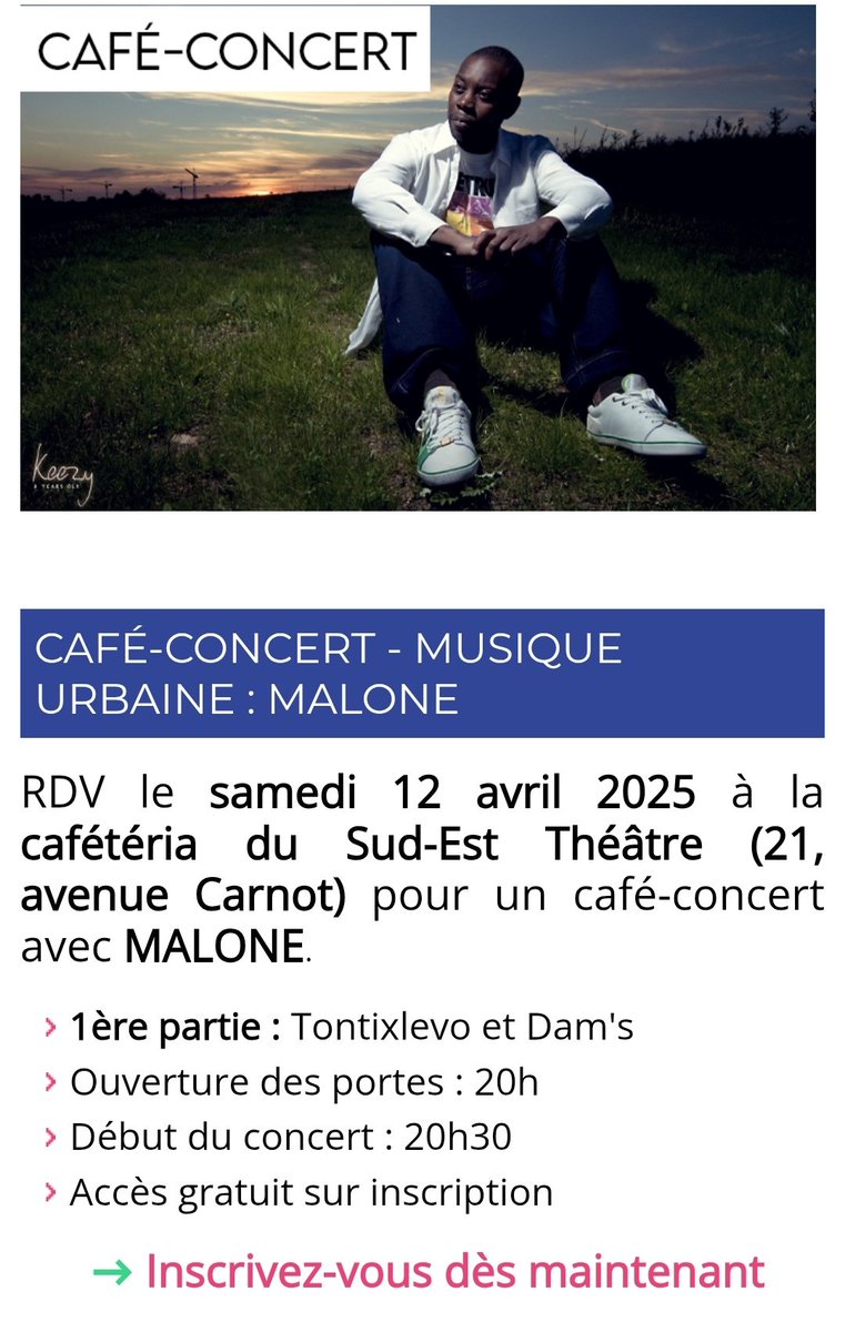 Je serais en concert le samedi 12 mars au Sud-Est Théâtre de Villeneuve-Saint-Georges (94) ! villeneuve-saint-georges.fr/l-actu-a-ville…