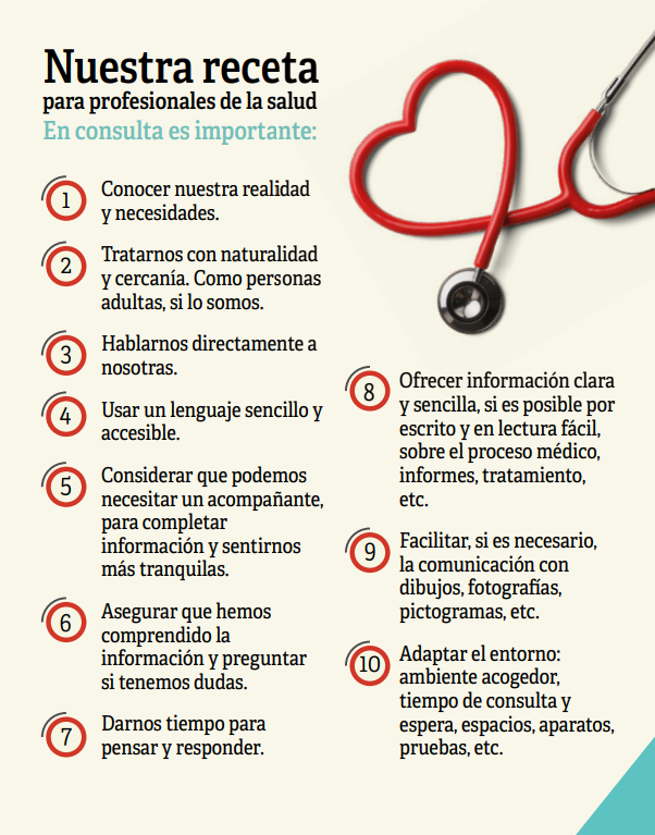 🍀7 de abril, Día Mundial de la Salud.
🟢Nuestra receta para profesionales de la salud ¿Qué necesitamos las personas con discapacidad intelectual o del desarrollo cuando vamos a consulta?