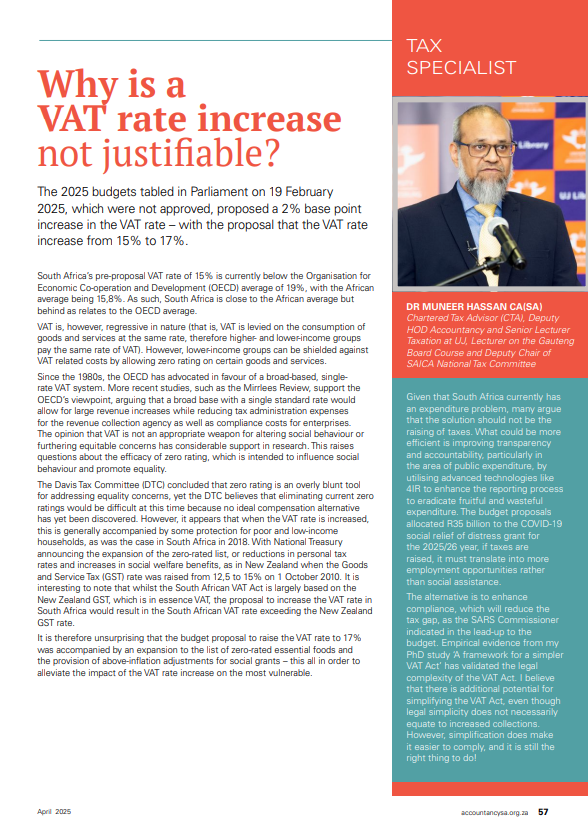 Congratulations to Dr Muneer Hassan whose article has been published in the AccountancySA April edition.

🔗 magazine.accountancysa.org.za/asa-april-2025…

#UJ #SOA #VATIncrease