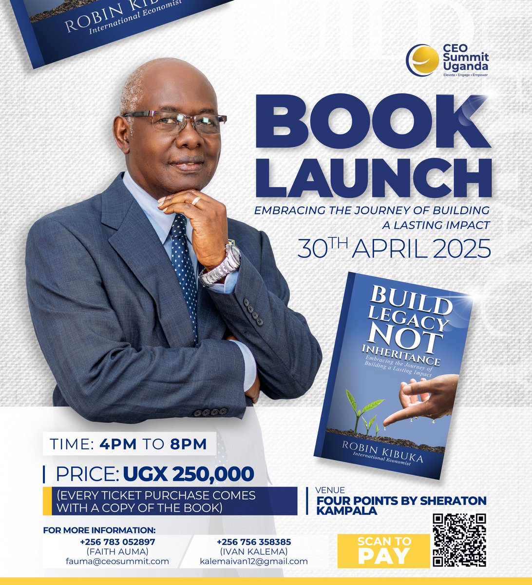 Legacy isn’t measured by what you leave behind, but by what you build.

Join Dr. Robin Kibuka and  the Keynote Speaker, Dr. Louis Kasekende for the launch of, BUILD LEGACY, NOT INHERITANCE,  a book that shifts the conversation from short-term success to long-term influence.