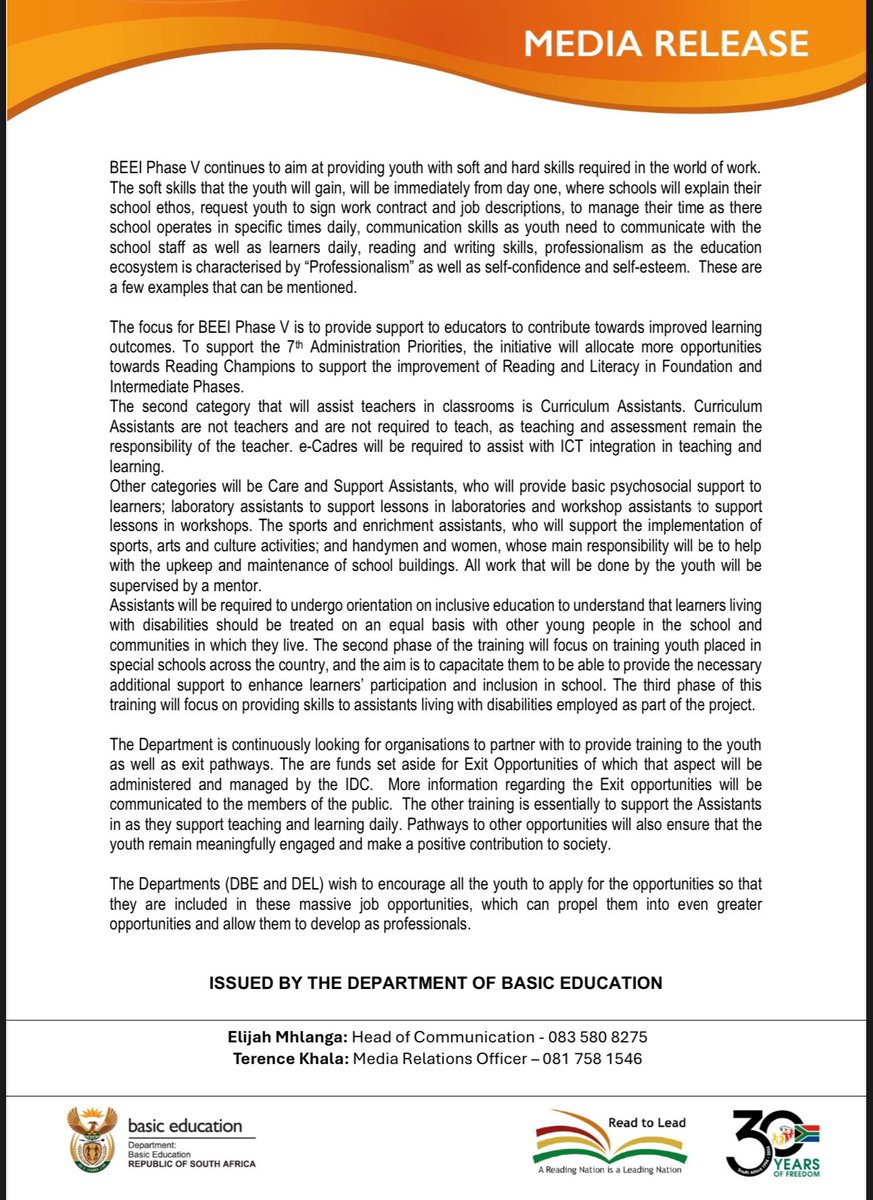 DBE_SA's tweet image. [MEDIA RELEASE] Applications for BEEI to open soon. Also see the criteria