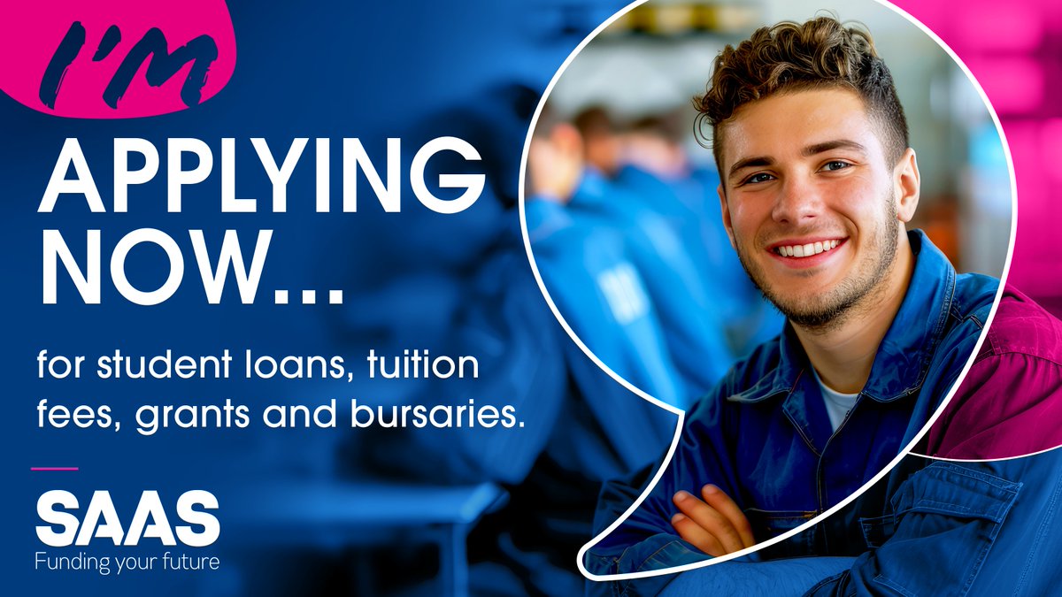 We're open for applications!📢

Going to college or uni this year? You must apply to SAAS for your tuition fees, student loans, grants and bursaries 👇

Apply by 30 June and we guarantee you'll have your money in place by day 1 of your course: saas.gov.uk/applynow