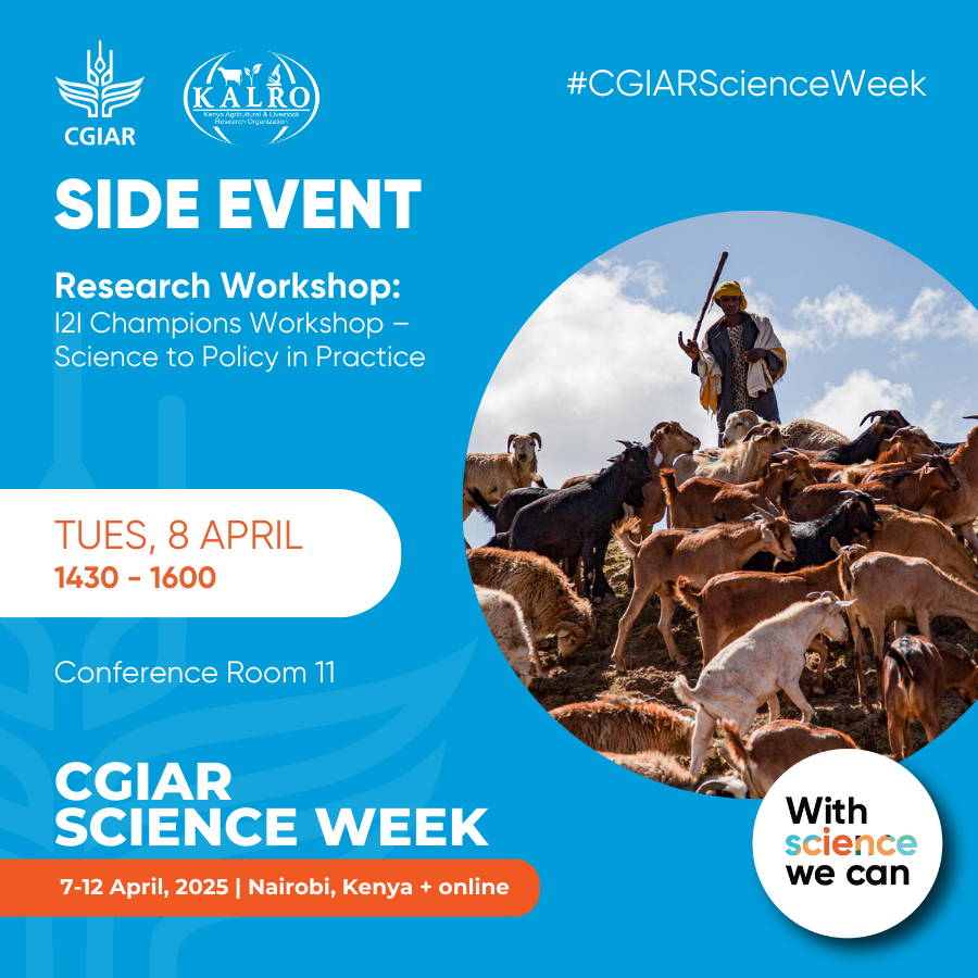 #CGIARScienceWeek begins today!

And our roster of ILRI side events begins tomorrow, 8 April, with events on the CGIAR 2030 strategy and taking insight to impact. Visit our webpage to find the full list: ilri.org/events/cgiar-s…