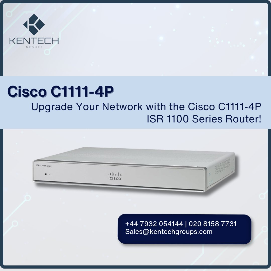 Kentechgroupltd's tweet image. Need a high-performance, secure, and scalable networking solution? The Cisco C11114P is the perfect enterprise-class router designed to handle fast, secure, and reliable connectivity for small to medium businesses.
#CiscoNetworking #ISR1100 #EnterpriseRouter #SecureConnectivity
