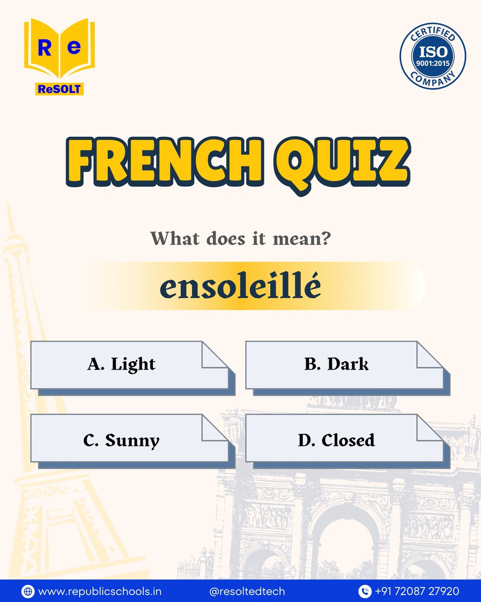 resolt_india's tweet image. Are your ready to test your French skills?
Take our quick French quiz and drop your answers in the comments below
.
.
.
#FrenchQuiz #TestYourFrench #LanguageChallenge #FrenchLearningQuiz​ #FrenchLanguage #FrenchLearning #FrenchClasses #FrenchCourses #ReSOLT #Mumbai
