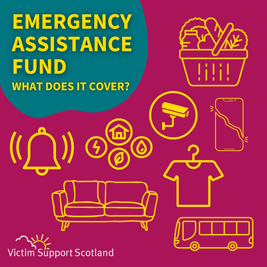 Did you know our Emergency Assistance Fund covers items like alarms, emergency household goods, utilities and groceries?

To find out more and see if you are eligible for support, head here ⬇️

victimsupport.scot/vss-eaf/
