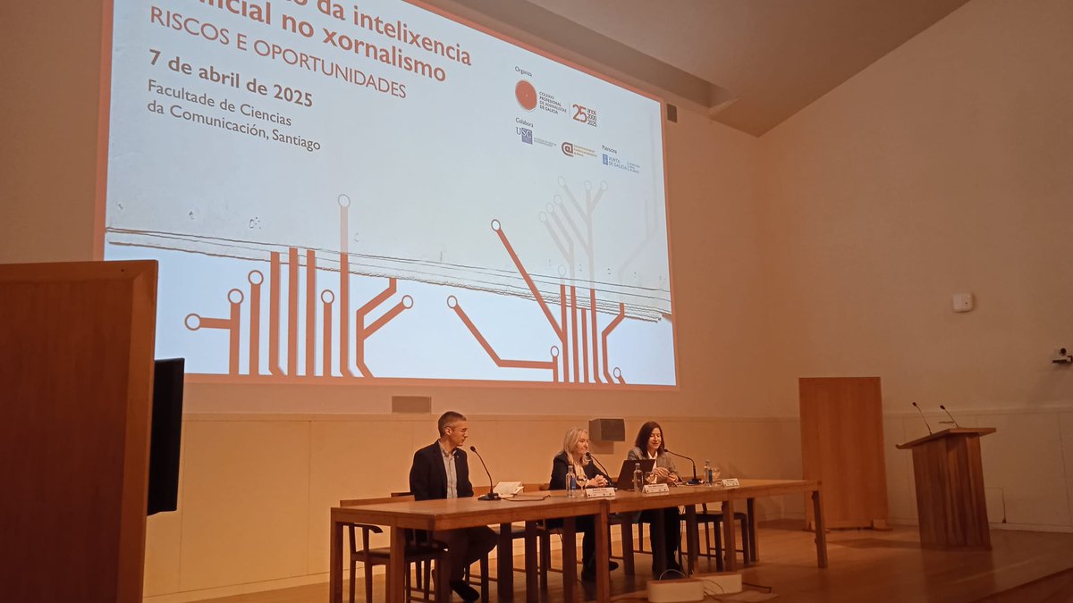 xornalistas's tweet photo. A decana de @xornalistas @belen_regueira, a vicedecana da Facultade de Comunicación Ana Isabel Vázquez Rodríguez e o vicesecretario do @cpeig @rvieito presentan a xornada #ImpactoIAnoXornalismo.  Streaming en https://t.co/ImBFdSKZXJ https://t.co/tBYNdrw1aa