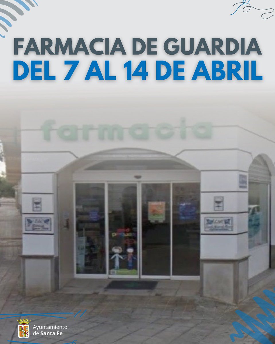 💊FARMACIA DE GUARDIA
⚕Ldo. García Ruiz, Francisco Domingo

🗓Del 7 al 14 de abril del 2025
📍Góngora s/n

📲958 51 03 36

#AyuntamientoDeSantaFe