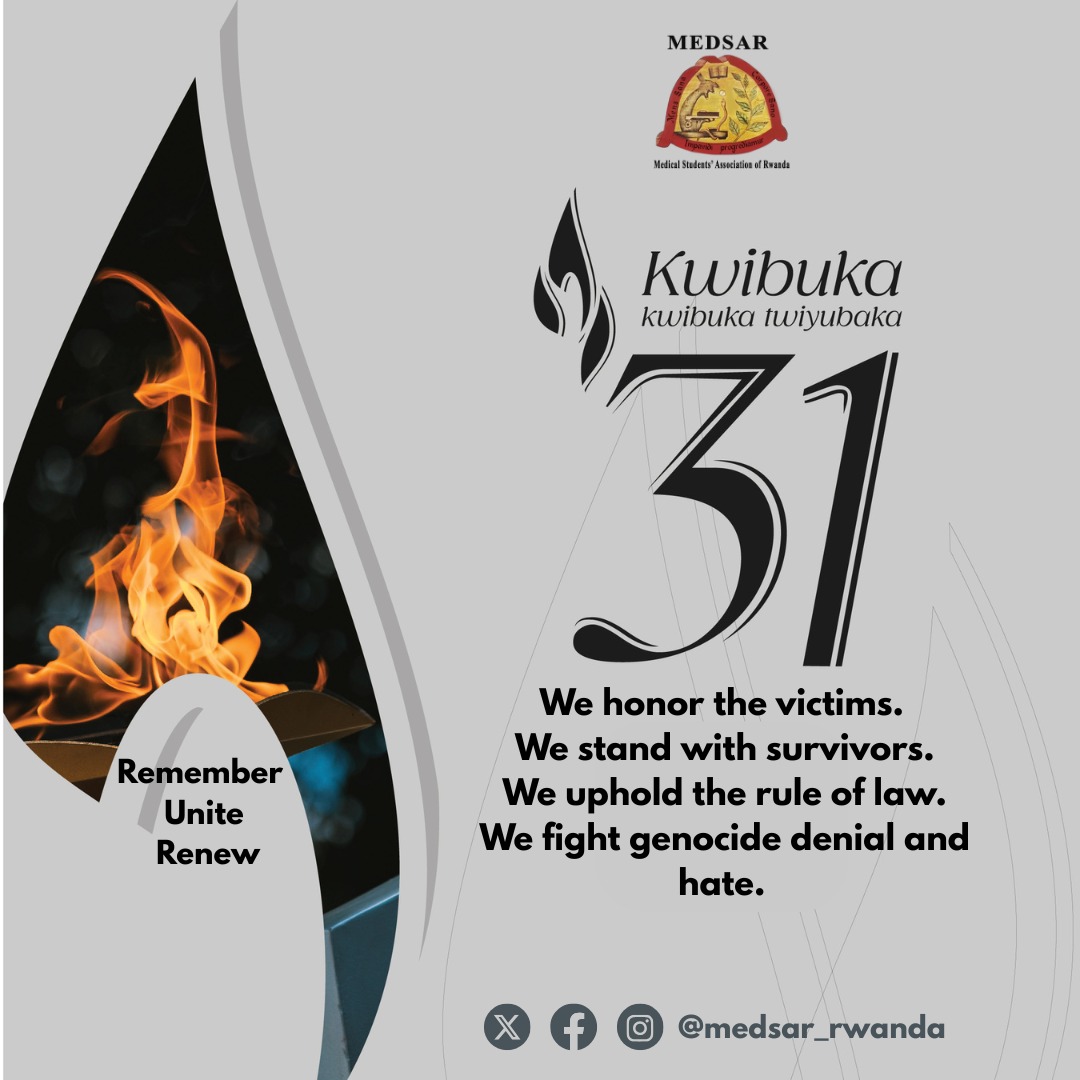 Kwibuka31 – We remember the lives lost in the 1994 Genocide against the Tutsi.
We stand with survivors, reject genocide denial, and commit to justice and unity.
#Kwibuka31 
#neveragain 
#VivaMEDSAR #RememberUniteRenew