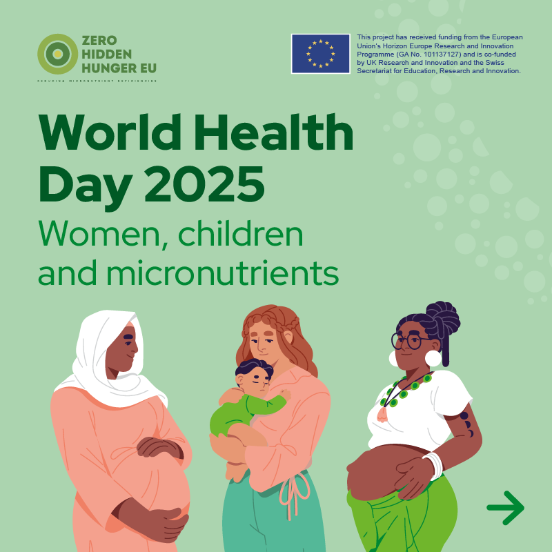 SciFoodHealth's tweet photo. On #WorldHealthDay, we're tackling a critical but overlooked threat to maternal & child health: #MicronutrientDeficiencies.
#ZeroHiddenHungerEU is mapping those deficiencies across Europe — making a difference between life & disability.
Discover more ⬇️ #HealthForAll