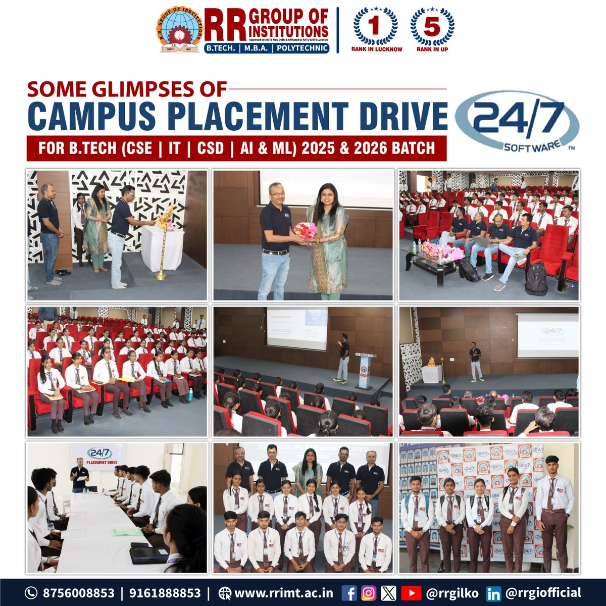 rrgilko's tweet image. Some Glimpse Of Campus Placement Drive, For B.Tech (CSE, IT, CSD, AI &amp;amp; ML) By 24/7 Software. 

We wish all the best to our placed students for their career journey at 24/7 Softwares. 

#CapusPlacement #Software #rrgroupofinstitutions #Lucknow #LucknowCity #BTech