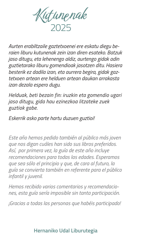 libhernani's tweet image. Baditugu aurtengo liburu #Kutunenak . Iruzkin eta gomendio ugari jaso ditugu, eskerrik asko parte hartu duzuen guztioi! #gomendioak liburutegia.hernani.eus/eu/hasiera