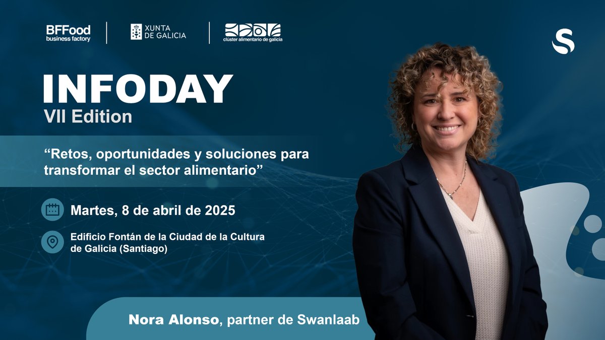Swanlaab Venture Factory (@swanlaab) on Twitter photo Nora Alonso, partner de <a href="/Swanlaab/">Swanlaab Venture Factory</a>, estará en la mesa redonda sobre los retos del sector alimentario en el #InfoDay de #BFFood.
📍 Santiago, 8 de abril
ℹ️ bffood.gal/events/infoday…
#FoodTech #Innovación #Agroalimentación Nora Alonso, partner de <a href="/Swanlaab/">Swanlaab Venture Factory</a>, estará en la mesa redonda sobre los retos del sector alimentario en el #InfoDay de #BFFood.
📍 Santiago, 8 de abril
ℹ️ bffood.gal/events/infoday…
#FoodTech #Innovación #Agroalimentación