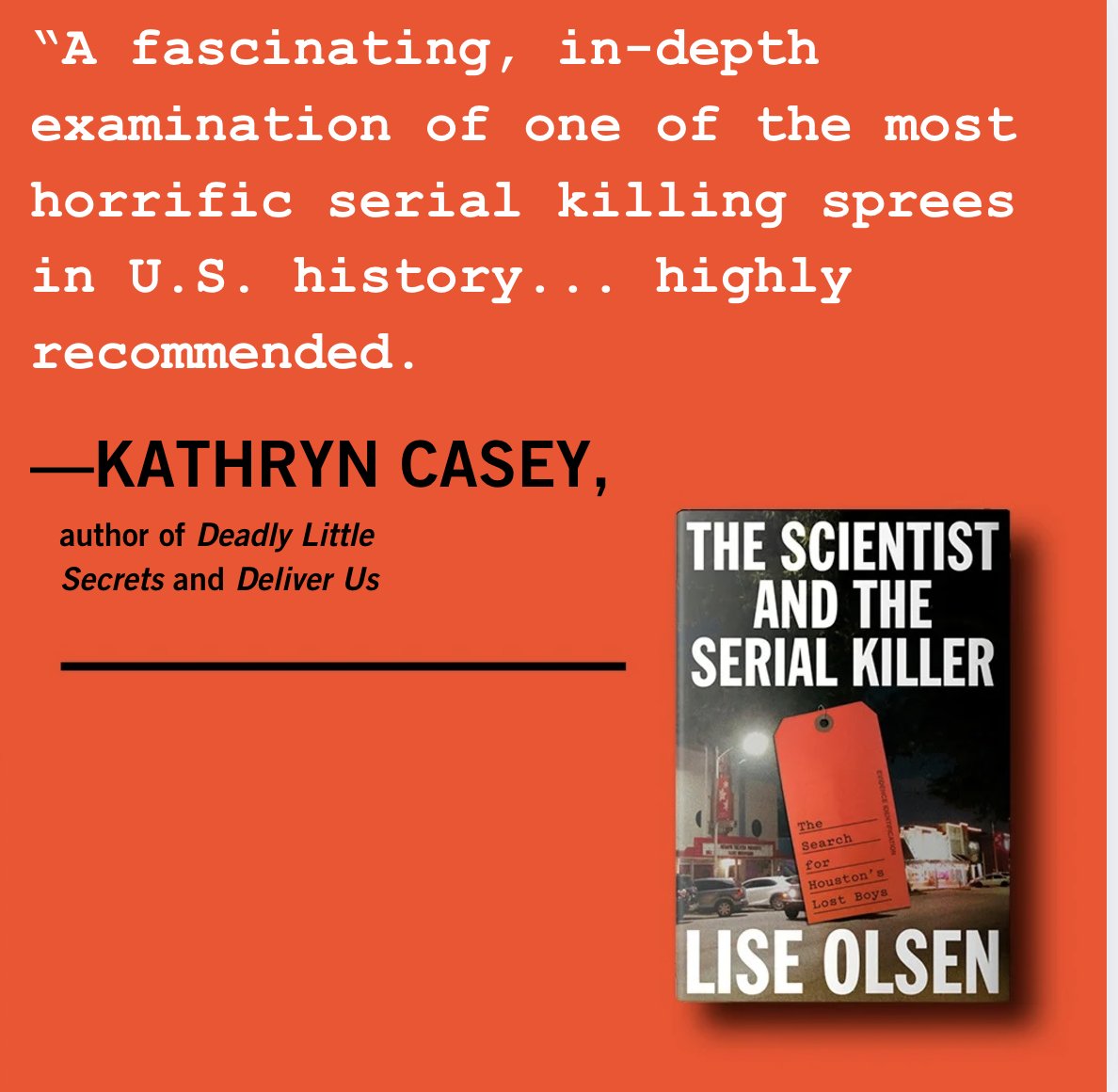Horrifying, heartbreaking, and impossible to forget. The Scientist and the Serial Killer by <a href="/LiseDigger/">Lise Olsen</a>  is a true crime book that will stay with you long after you turn the last page. Read my review here: karensiddall.wordpress.com/2025/04/07/boo… <a href="/LoneStarLit/">Lone Star Literary</a>  #TexasAuthor #LoneStarLit