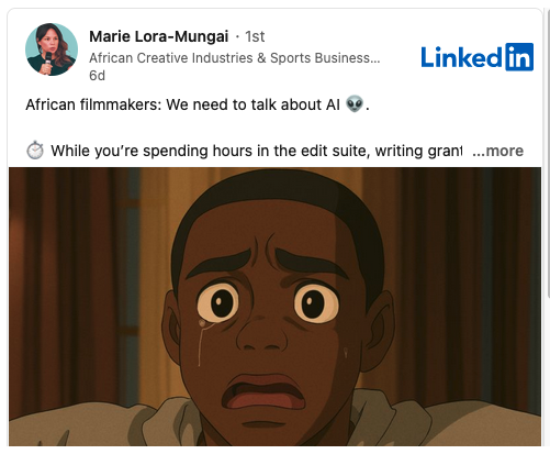 African Tech Roundup (@africanroundup) on Twitter photo 1/2 💯 "African filmmakers, we need to talk about AI"
This viral Linkedin post from <a href="/MarieLoraMungai/">Marie Lora-Mungai</a> sparked a timely podcast conversation with <a href="/MasukuAndile/">Andile Masuku</a> about the future of African cinema.
🔑 Her advice? Stop fundraising, start creating, and "build in public." 1/2 💯 "African filmmakers, we need to talk about AI"
This viral Linkedin post from <a href="/MarieLoraMungai/">Marie Lora-Mungai</a> sparked a timely podcast conversation with <a href="/MasukuAndile/">Andile Masuku</a> about the future of African cinema.
🔑 Her advice? Stop fundraising, start creating, and "build in public."
