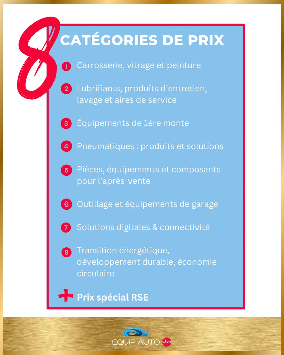🏆 40 ans d’innovation auto !
Les Grands Prix d’EQUIP AUTO reviennent pour célébrer 4 décennies de révolutions technologiques.
🔹 8 catégories
🔹 1 Prix RSE
📝 Réservé aux exposants #EQUIPAUTOParis2025 – candidatez via votre espace exposant !