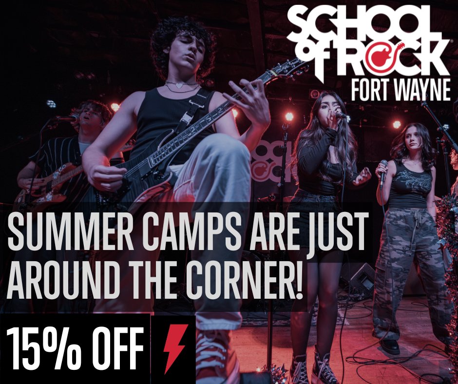 Save 15% on a rockin' summer! 🎶

Use code APRCAMPSALE15 for 15% off when you enroll today! Don't let this deal slip away—spots are filling up fast.
👉 Sign up now rocki.ng/4hj32en and make this summer ROCK! ⚡

#SoRFortWayne #sale #kidscamps