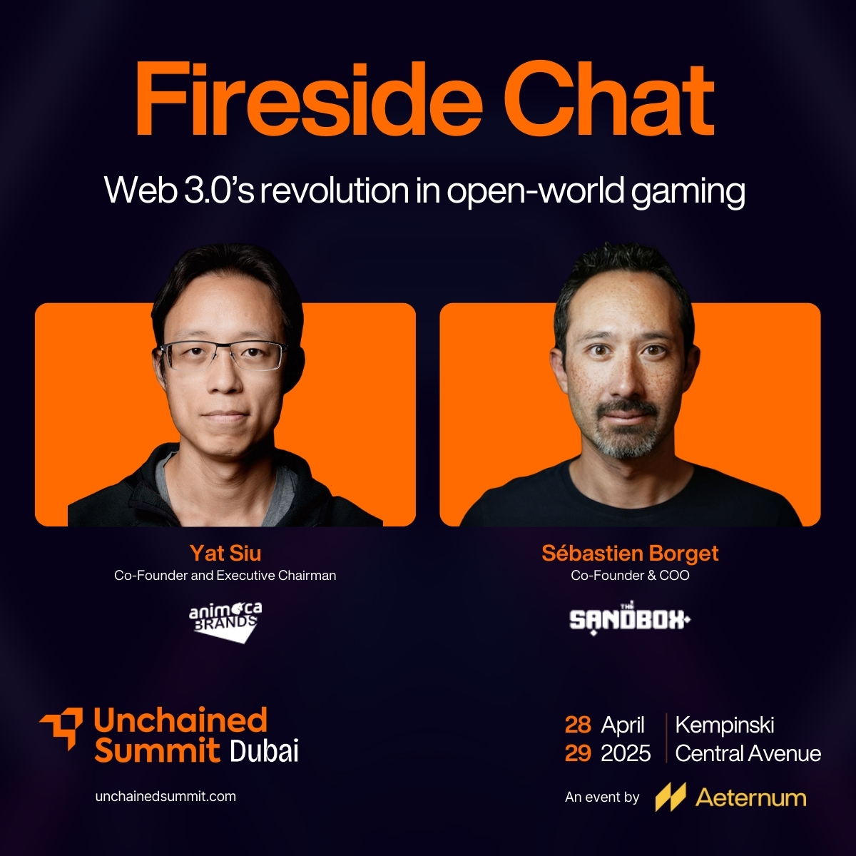 What happens when two of Web 3.0 gaming's biggest pioneers share a stage?

Join <a href="/ysiu/">Yat Siu</a>, Co-Founder &amp; Executive Chairman of <a href="/animocabrands/">Animoca Brands</a>, and <a href="/borgetsebastien/">Sebastien 🏞</a>, Co-Founder &amp; COO of <a href="/TheSandboxGame/">The Sandbox</a>, as they dive into Web 3.0’s revolution in open-world gaming at #UnchainedSummit.