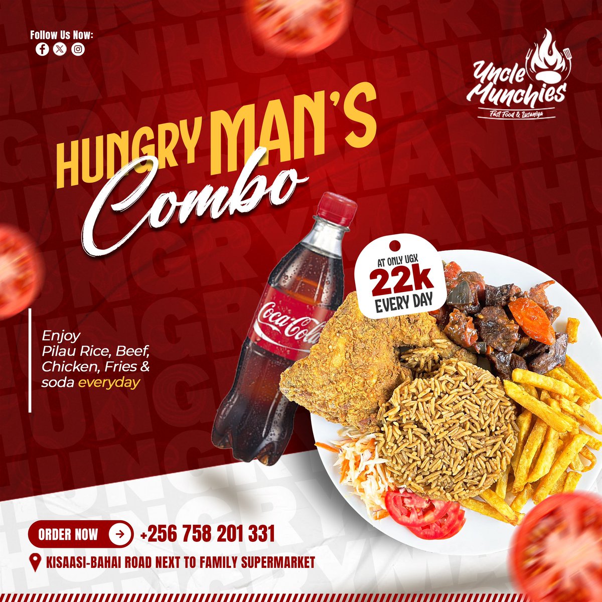 unclemunchiesug's tweet image. That little cash that survived the weekend, let’s help you spend it.
HungryMan’s Combo at 22k only 😁
For delivery: 0758201331
📍: Kisaasi-Bahai Road next to Family Supermarket