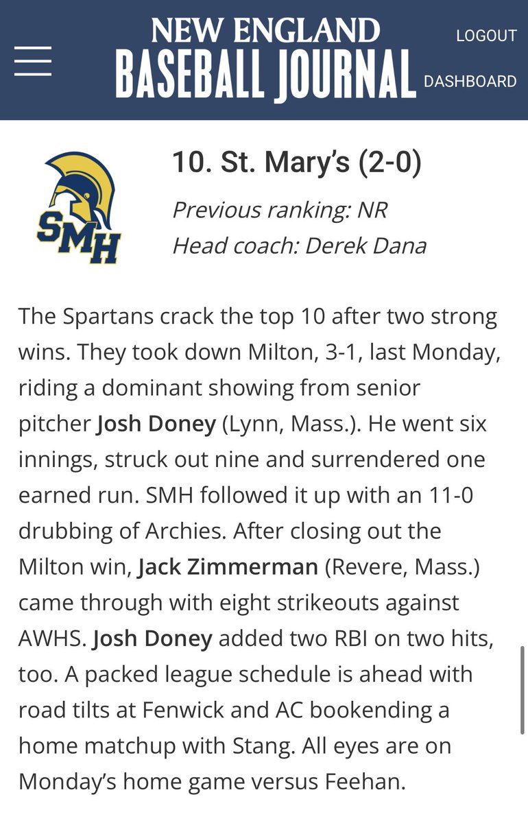 Catholic Central League Baseball (@baseballccl) on Twitter photo NE Baseball Journal came out with their first in season MIAA top 10. CCL’s <a href="/Feehan_Baseball/">Bishop Feehan HS Baseball ☘️⚾️📈</a> (2-0) and <a href="/smhbb10/">St.Marys Baseball</a> (2-0) have secured the 9 and 10 spots!! The two undefeated CCL teams gear up to face each other next Monday (4/14)! ⚾️🔥 NE Baseball Journal came out with their first in season MIAA top 10. CCL’s <a href="/Feehan_Baseball/">Bishop Feehan HS Baseball ☘️⚾️📈</a> (2-0) and <a href="/smhbb10/">St.Marys Baseball</a> (2-0) have secured the 9 and 10 spots!! The two undefeated CCL teams gear up to face each other next Monday (4/14)! ⚾️🔥