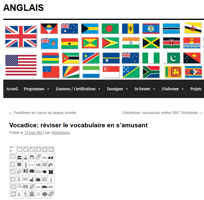 éduscol LV (@eduscol_lv) on Twitter photo ✅Vocadice 🎲, une activité proposée par <a href="/acmartinique/">Académie de Martinique</a> en anglais 🇬🇧 et indexée dans #Édubase : un jeu de dés et d’images qui permet la révision de lexique à l’oral de façon ludique ➡ edubase.eduscol.education.fr/fiche/20527 ✅Vocadice 🎲, une activité proposée par <a href="/acmartinique/">Académie de Martinique</a> en anglais 🇬🇧 et indexée dans #Édubase : un jeu de dés et d’images qui permet la révision de lexique à l’oral de façon ludique ➡ edubase.eduscol.education.fr/fiche/20527