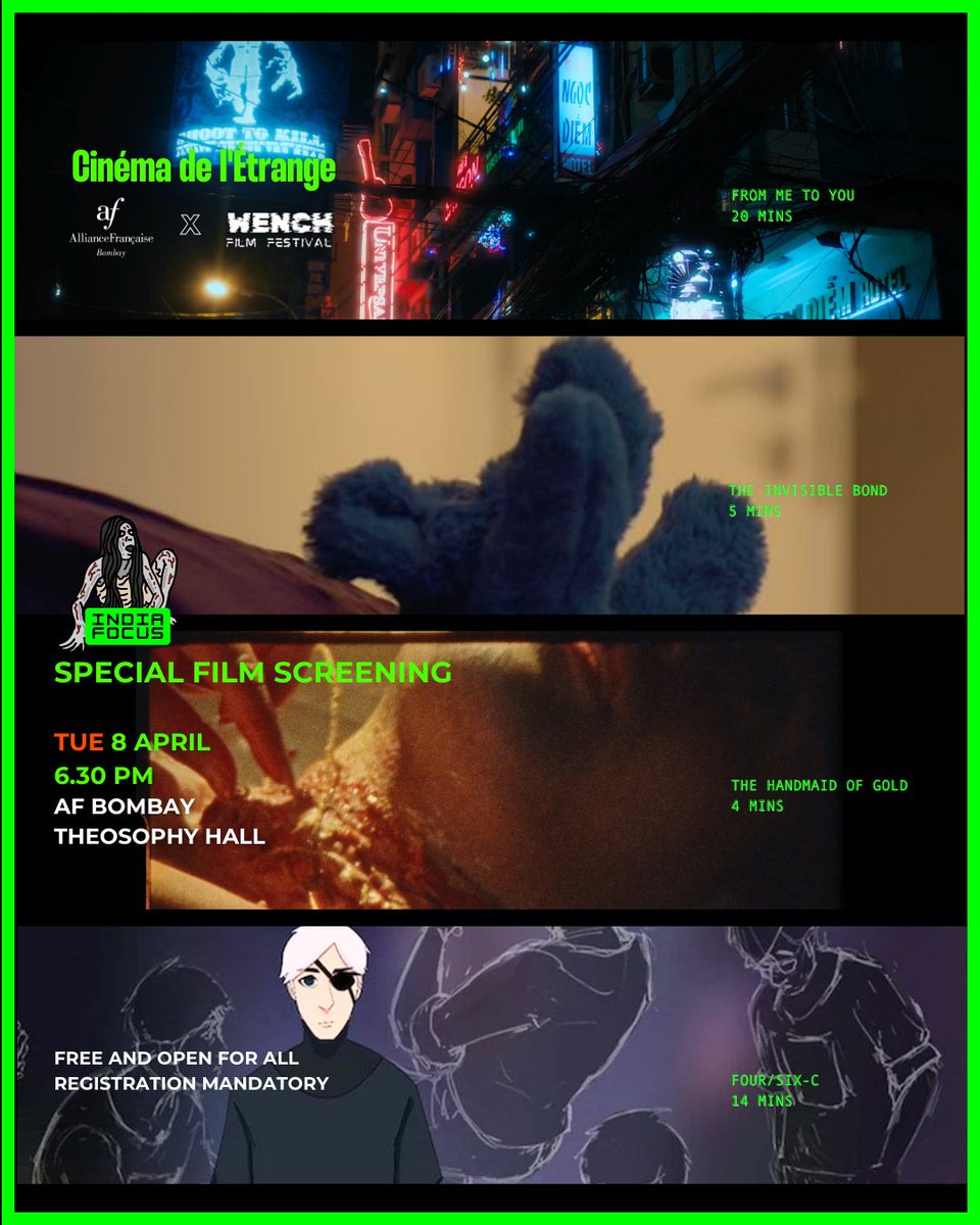 Wench Film Festival in partnership with Alliance Française presents – Cinéma de l’Étrange for April 2025! 🔪🪩

Join us for India focus day 
📅 Date: Tuesday, 8 April
⏰ Time: 6:30 PM
📍Venue: AF Bombay
🔗 Register now: bit.ly/AFBxWFFApril8