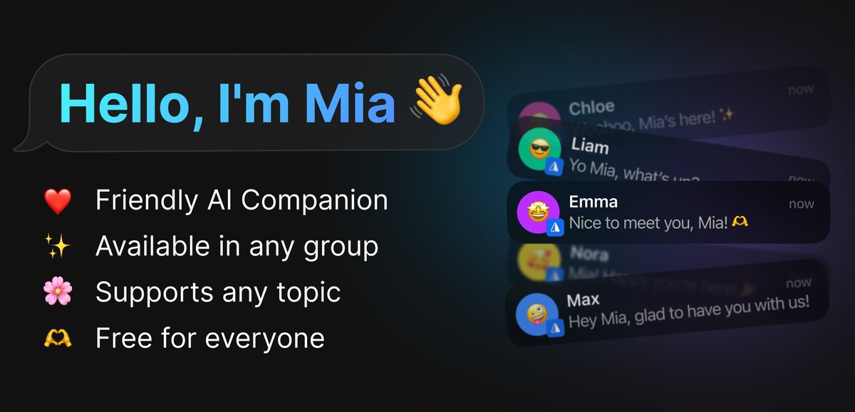 🚀 One week after AI Chat 2.0, iMe is back with more fire!

Meet Mia - your smart AI buddy who can chat, generate images, and vibe in your group without needing mentions or buttons.

💬 “Mia, how are you feeling?” - Just talk to her!
💡 New role: Dream Boyfriend (yes, really).
🔔
