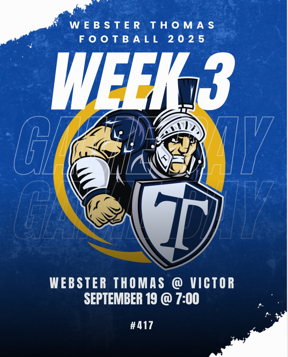 Week 3 Schedule Reveal🏈‼️ Webster Thomas @ Victor, Friday Sept. 19th @ 7:00pm.   Let’s GO!!!!  #️⃣417 #️⃣Titantough💥