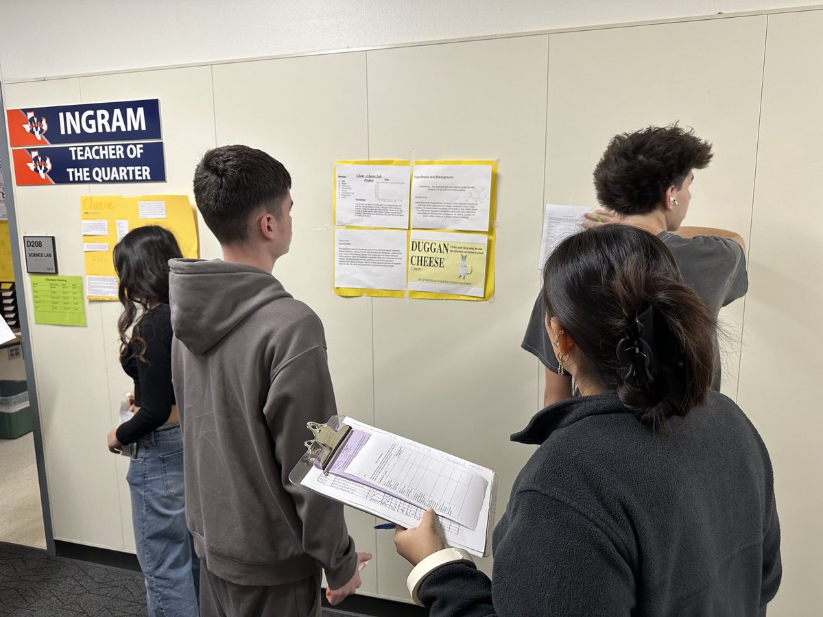 Ms. Ingram’s chemistry students present the results of their cheese lab, where they used their knowledge of pH to create cheese with the most favorable properties. ⁦<a href="/McKinneyNorthHS/">McKinney North HS</a>⁩ #ThisIsNorth #McKinneyScience