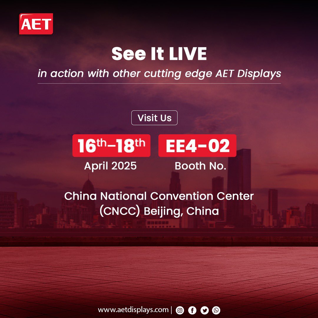AETLEDDisplays's tweet photo. 🚀 Countdown to #InfoCommChina 2025! AET Displays is ready to unveil the latest in LED tech at Asia-Pacific’s top Pro AV event!
🎯 Booth: EE4-02
🗓 Date: April 16–18, 2025
📍 Venue: CNCC, Beijing
Let’s redefine LED innovation together!
#9DaysToGo #AETDisplays #INXDriverIC #NXCOB https://t.co/lbGr2DNM9c