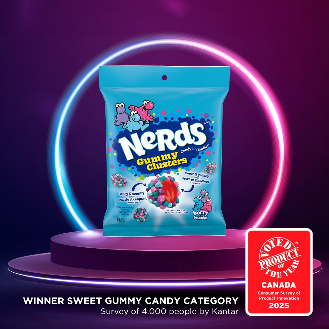 Congratulations Ferrara Candy Company on winning the 2025 Product of the Year Canada Award in the Sweet Gummy Candy category with your Nerds Berry Gummy Clusters.

#POYCanada2025 #productoftheyear #innovation #awardwinning #winner #newproducts #whattobuy #sweets #gummyclusters