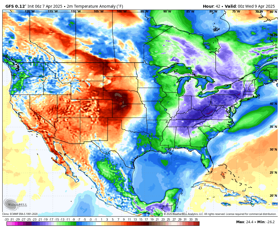 Bundle up! An impressive cold snap is overtaking the eastern U.S. today through midweek, with temperatures plunging 10-30°F below normal. Many spots will feel more like February than April… hang in there, spring lovers!