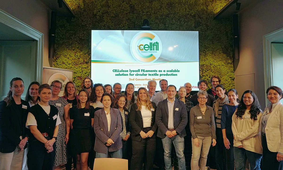 🧵📢 The CELLFIL consortium recently met in Catania, #Italy to review progress and plan next steps for scaling sustainable #Lyocell #Filament (LF) production for circular textiles.

The 15 partners are testing innovative feedstocks like #woodpulp and #orangepeelpulp. 🌳🍊
A