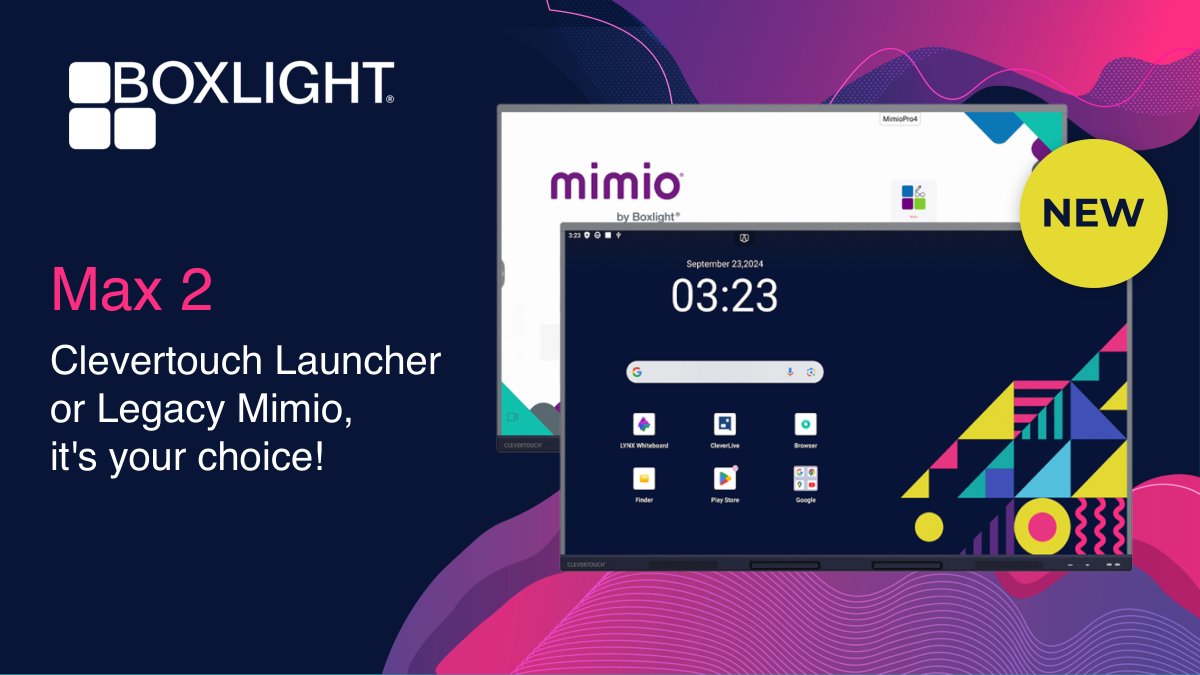 boxlightinc's tweet image. For the first time in the history of interactive displays, you can customize your user experience, starting with your choice of interfaces—Clevertouch Launcher or Legacy Mimio.
See Max 2 here ➡️ bit.ly/4kgvqPY