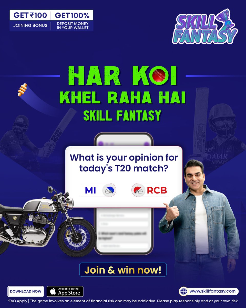 skillfantasyind's tweet image. Every fan has a favorite team—smart ones build winning fantasy lineups! Play MI vs RCB on #SkillFantasy and turn cricket fever into real rewards. Download now!

Download Now: web.skillfantasy.com/download

#FantasyCricket #IPL #IPL2025 #FantasySports #Cricket #Cricketmatch #India