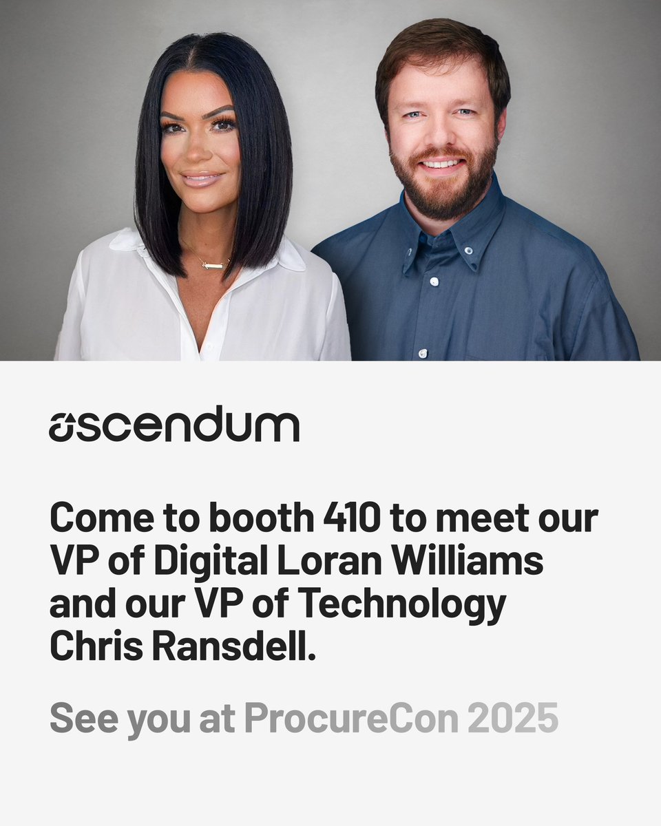 Ascendum's tweet image. Are you attending the #ProCureConCS Contingent Staffing Conference in Las Vegas this week? Come meet the Ascendum Solutions team at booth 410 to learn about our custom #digitalsolutions, #dataengineering, and #ITTalentaugmentation services. See you there!