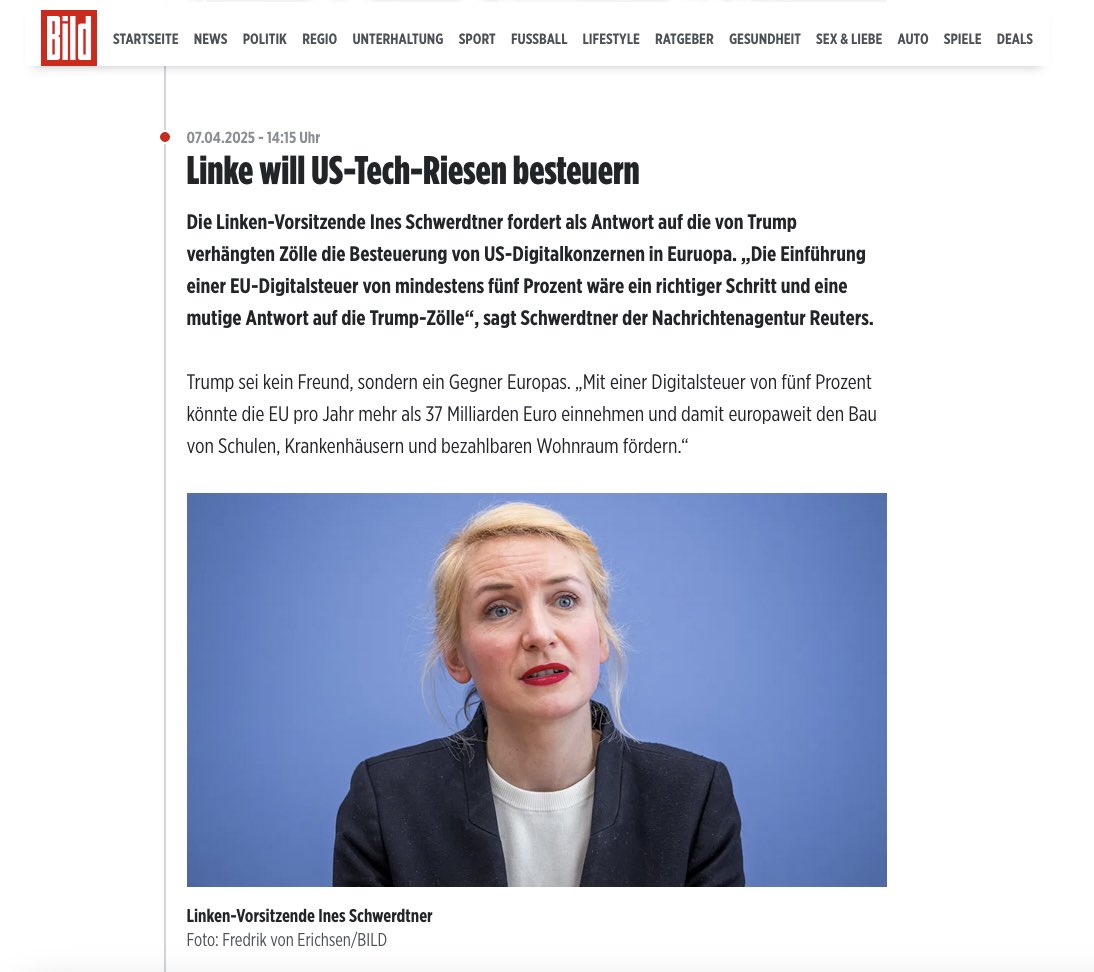 Statt eines Handelskrieges und Zölle, die vor allem die Bevölkerung treffen, sollte es gezielte Steuern auf Tech-Milliardäre und ihre Konzerne als Antwort auf Trump geben.