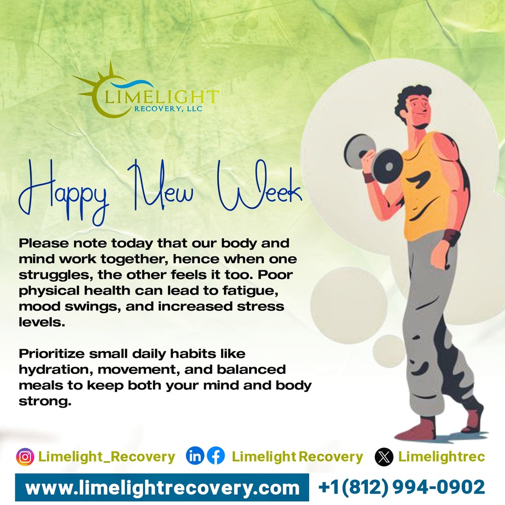 LimelightRec's tweet photo. Happy new week. Please note today that our body and mind work together, hence when one struggles, the other feels it too. Poor physical health can lead to fatigue, mood swings, and increased stress levels.

#MindBodyWellness #HealthyLiving #MentalHealthMatters https://t.co/nfSdlRbs4g