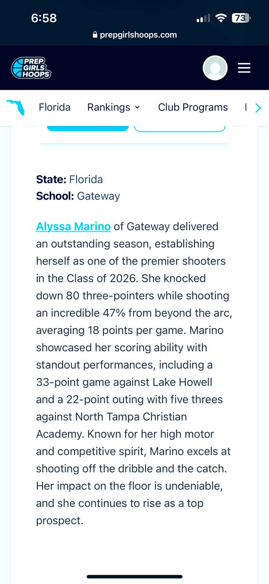 Alyssa Marino (@alyssa_marino3) on Twitter photo Appreciate another write up 🏀🏀
<a href="/FGBSelect40/">FGB Select 40</a> <a href="/FGBvsEveryone/">@FGBvsEveryone</a> <a href="/PGHFlorida/">Prep Girls Hoops Florida</a> <a href="/SUTSReport/">SUTS Report</a> <a href="/GatewayGBB/">Gateway GBB</a> <a href="/JrAllStarFla/">Florida Jr. All-Star GBB</a> Appreciate another write up 🏀🏀
<a href="/FGBSelect40/">FGB Select 40</a> <a href="/FGBvsEveryone/">@FGBvsEveryone</a> <a href="/PGHFlorida/">Prep Girls Hoops Florida</a> <a href="/SUTSReport/">SUTS Report</a> <a href="/GatewayGBB/">Gateway GBB</a> <a href="/JrAllStarFla/">Florida Jr. All-Star GBB</a>