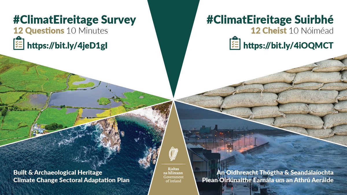 National Monuments Service (@nationalmons) on Twitter photo ✅📊#ClimatEireitage survey open to all until 30 April.
Will be used to help inform the development of Ireland’s second Climate Change Sectoral Adaptation Plan (CCSAP) for the Built & Archaeological Heritage (2025-2030)
forms.office.com/e/b2jikBYqsm
#ClimateActionNow
<a href="/DeptHousingIRL/">Department of Housing, Local Government & Heritage</a> ✅📊#ClimatEireitage survey open to all until 30 April.
Will be used to help inform the development of Ireland’s second Climate Change Sectoral Adaptation Plan (CCSAP) for the Built & Archaeological Heritage (2025-2030)
forms.office.com/e/b2jikBYqsm
#ClimateActionNow
<a href="/DeptHousingIRL/">Department of Housing, Local Government & Heritage</a>