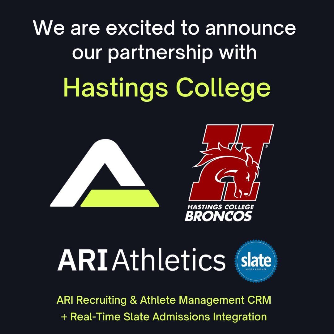 ARI Athletics (@_ariathletics) on Twitter photo Welcome aboard, <a href="/HastingsBroncos/">Hastings College Athletics</a>! We look forward to helping you streamline your recruiting and student-athlete management, and to enhancing collaboration between your Athletics and Admissions teams via our real-time integration with <a href="/Technolutions/">Technolutions</a> Slate!
The ARI Athletic Welcome aboard, <a href="/HastingsBroncos/">Hastings College Athletics</a>! We look forward to helping you streamline your recruiting and student-athlete management, and to enhancing collaboration between your Athletics and Admissions teams via our real-time integration with <a href="/Technolutions/">Technolutions</a> Slate!
The ARI Athletic